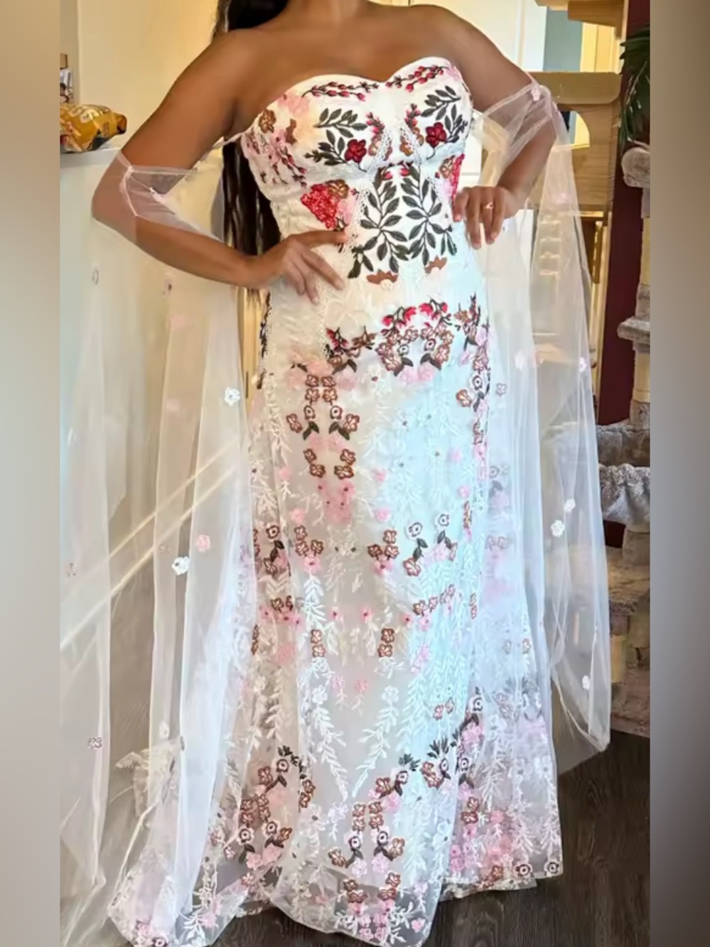 NEW $898 Fiona Whimsical Boho Floral Strapless Gown